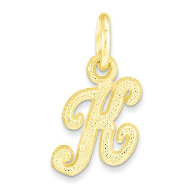 14k Yellow Gold Initial K Charm on a 14K Yellow Gold Carded Rope Chain Necklace 